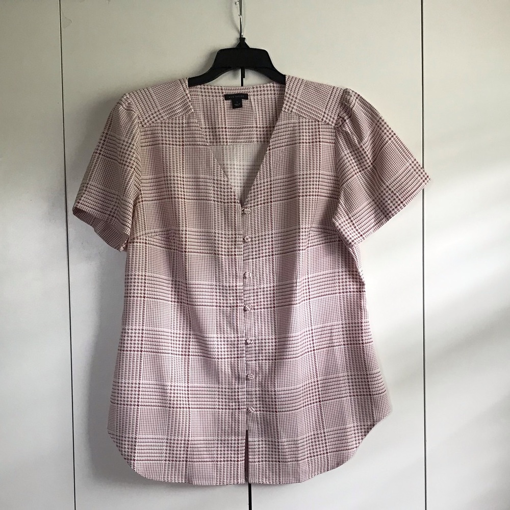 Ann Taylor Loft Red Gingham Blouse Small